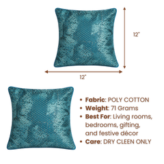 Fabric Crafted Cushion Cover – Turquoise | 12"x12" | Poly Cotton | Elegant Diamond Texture Design
