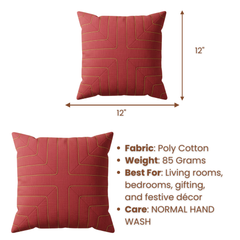 Fabric-Crafted Maroon Cushion Cover – 12"x12" | Modern Geometric Line Texture | Premium Poly Cotton