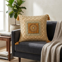 Hand Crafted Cushion Cover – Camel | 16"x16" | Poly Cotton | Embroidered Medallion Design