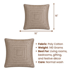 Fabric Crafted Cushion Cover – Beige | 16"x16" | Poly Cotton | Modern Textured Square Design
