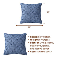 Fabric Crafted Cushion Cover – Blue | 12"x12" | Poly Cotton Fabric | Elegant Crinkle Texture Design