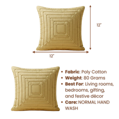 Fabric-Crafted Gold Cushion Cover – 12"x12" | Layered Geometric Textured Design | Premium Poly Cotton |