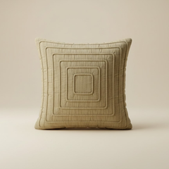 Fabric-Crafted Khaki Cushion Cover – 16"x16" | Modern Layered Geometric Texture | Premium Poly Cotton