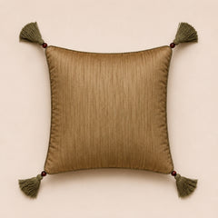 Handcrafted Cushion Cover – Light Gold | 12"x12" | Decorative Embroidered Cushion Cover