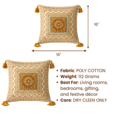 Hand Crafted Cushion Cover – Camel | 16"x16" | Poly Cotton | Embroidered Medallion Design