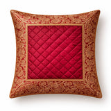 Fabric Crafted Cushion Cover – Maroon | 12"x12" | Poly Cotton | Quilted Center with Ornate Border