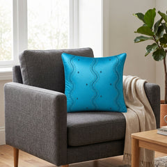 Handcrafted Cushion Cover – Turquoise | 12"x12" | Poly Cotton Fabric | Designer Embroidered Cushion Cover