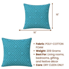 Handcrafted Cushion Cover – Turquoise | 16"x16" | Geometric Textured Design