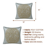 Machine Crafted Grey Cushion Cover – 16"x16" | Elegant Gold Floral Embroidery | Premium Poly-Cotton Decorative Cushion Cover