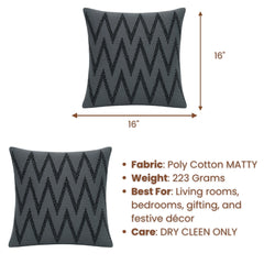 Handcrafted Cushion Cover – Black | 16"x16" | Zigzag Embroidered Decorative Cushion Cover