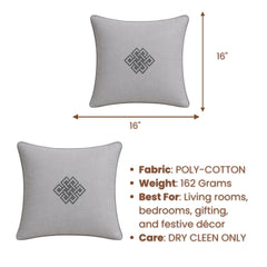 Linen Maroon Decorative Cushion Cover | 16"x16" Minimal Embroidered Cushion Cover