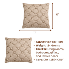 Hand Crafted Cushion Cover – Golden Cream | 12"x12" | Poly Cotton | Elegant Button Tufted Design