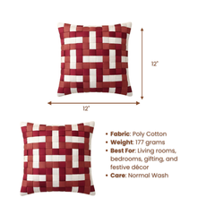 Fabric-Crafted Maroon Cushion Cover – 12"x12", Interlock Design, Premium Poly Cotton