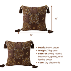 Handcrafted Brown Cushion Cover – 12"x12", Premium Poly Cotton