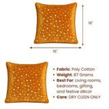 Handcrafted Orange Cushion Cover – 16"x16" | Mirror Dot Embroidery | Premium Poly Cotton | Elegant Decorative Accent