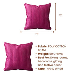 Fabric Crafted Cushion Cover – Dark Pink | 12"x12" | Poly Cotton Foam Fabric | Elegant Ribbed Texture Design