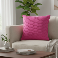 Fabric-Crafted Pink Cushion Cover – 16"x16" | Wave Textured Design | Premium Poly-Cotton