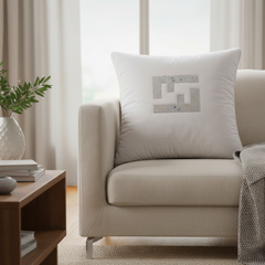 Handcrafted White Cushion Cover – 16"x16" | Minimal Embellished Design | Premium Poly Cotton