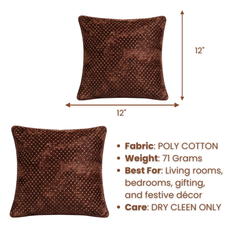 Fabric Crafted Cushion Cover – Brown | 12"x12" | Poly Cotton | Elegant Diamond Texture Design