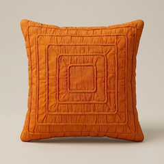 Fabric-Crafted Orange Cushion Cover – 12"x12" | Layered Geometric Textured Design | Premium Poly Cotton |