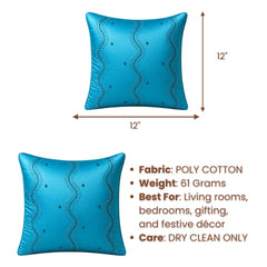 Handcrafted Cushion Cover – Turquoise | 12"x12" | Poly Cotton Fabric | Designer Embroidered Cushion Cover
