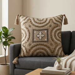 Handcrafted Cushion Cover – Beige | 16"x16" | Embroidered Decorative Cushion Cover