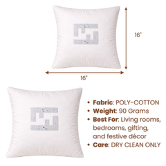 Handcrafted White Cushion Cover – 16"x16" | Minimal Embellished Design | Premium Poly Cotton