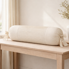 Fabric-Crafted Cylindrical Cream Bolster Cover – 15"x32" | Cotton Polyester Fabric | Premium & Elegant