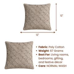 Fabric Crafted Cushion Cover – Dark Beige | 12"x12" | Poly Cotton Fabric | Elegant Crinkle Texture Design