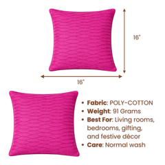 Fabric-Crafted Pink Cushion Cover – 16"x16" | Wave Textured Design | Premium Poly-Cotton