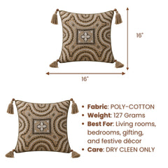 Handcrafted Cushion Cover – Beige | 16"x16" | Embroidered Decorative Cushion Cover