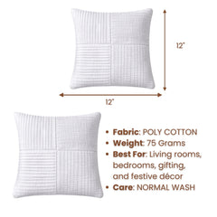Fabric Crafted Cushion Cover – White | 12"x12" | Poly Cotton | Panel Pleated Design