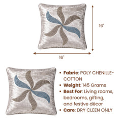 Hand Crafted Cushion Cover – Cream | 16"x16" | Poly Chenille-Cotton Fabric | Elegant Embroidered Leaf Design