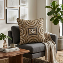 Handcrafted Cushion Cover – Beige | 16"x16" | Elegant Embroidered Decorative Cushion Cover