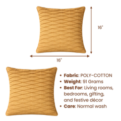Fabric-Crafted Gold Cushion Cover – 16"x16" | Wave Textured Design | Premium Poly-Cotton