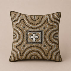 Handcrafted Cushion Cover – Beige | 16"x16" | Elegant Embroidered Decorative Cushion Cover