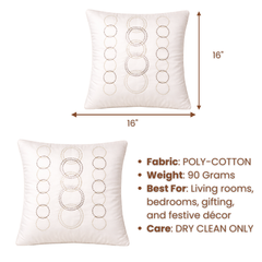 Handcrafted Cream Cushion Cover – 16"x16" | Circular Embellished Design | Premium Poly Cotton