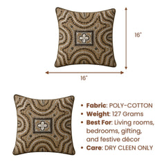Handcrafted Cushion Cover – Beige | 16"x16" | Elegant Embroidered Decorative Cushion Cover