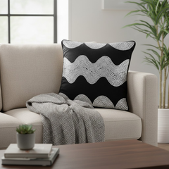 Hand-Crafted Cushion Cover – Black Silver | 16"x16" | Poly Chenille-Cotton | Bold Festive Statement