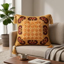Hand Crafted Cushion Cover – Gold | 16"x16" | Poly Cotton | Embroidered Medallion Design