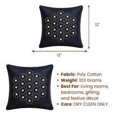 Handcrafted Cushion Cover – Black | 12"x12" | Elegant Poly Cotton Cushion Cover
