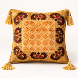Hand Crafted Cushion Cover – Gold | 16"x16" | Poly Cotton | Embroidered Medallion Design