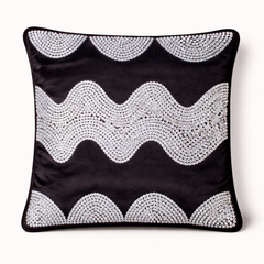 Hand-Crafted Cushion Cover – Black Silver | 16"x16" | Poly Chenille-Cotton | Bold Festive Statement
