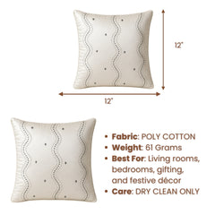 Handcrafted Cushion Cover – Beige | 12"x12" | Poly Cotton Fabric | Elegant Designer Cushion Cover