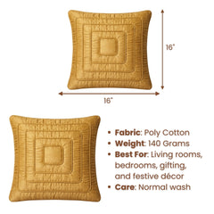 Fabric Crafted Cushion Cover – Light Gold | 16"x16" | Poly Cotton | Modern Textured Square Design