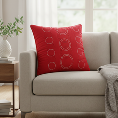 Handcrafted Maroon Cushion Cover – 16"x16" | Circular Embellished Design | Premium Poly Cotton