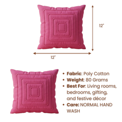 Fabric-Crafted Pink Cushion Cover – 12"x12" | Modern Layered Geometric Texture | Premium Poly Cotton |
