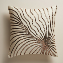 Handcrafted Gold Cushion Cover – 16"x16" | Poly-Cotton Matty | Sequined Radiant Swirl Design | Premium Festive Décor