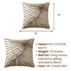 Handcrafted Gold Cushion Cover – 16"x16" | Poly-Cotton Matty | Sequined Radiant Swirl Design | Premium Festive Décor