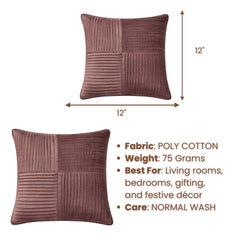 Fabric Crafted Cushion Cover – Brown | 12"x12" | Poly Cotton | Panel Pleated Design